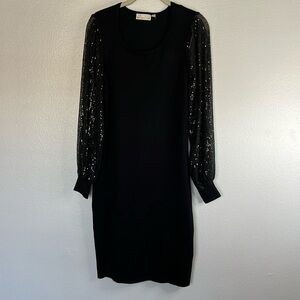 EUC Hayley Lyn Black Long Sleeve Sequin Long Dress sz M